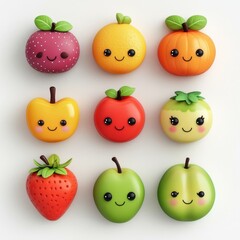 Colorful and Whimsical Fruit Illustrations Featuring Adorable Smiling Characters