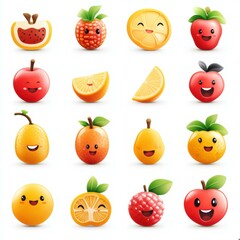 Cheerful Illustrations of Cartoon Fruits with Happy Faces and Vivid Colors