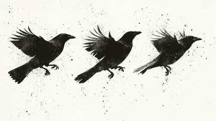 Dynamic Flight of Black Birds: A Silhouette Artwork Capturing Nature's Elegance
