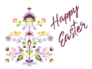 Happy Easter card,  spring tree with birds 