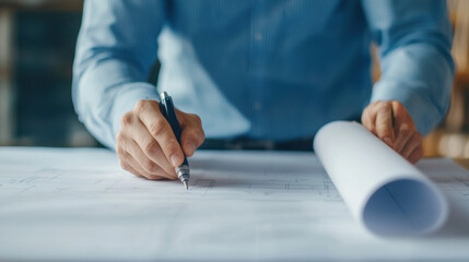 Engineer reviewing product blueprints while comparing with the final product, design compliance, quality control in manufacturing