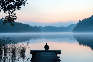 Obraz premium A serene scene of Gods presence in persons life with calm water and mist