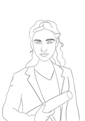 illustration d'une jeune femme qui apporte des plan, dessin ligne 