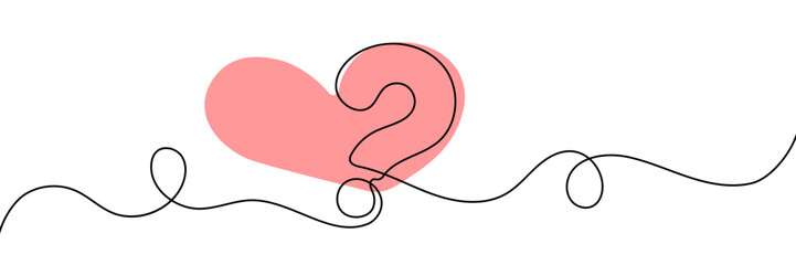 heart question mark - Concept of love issues.continuous line illustration. one line vector.