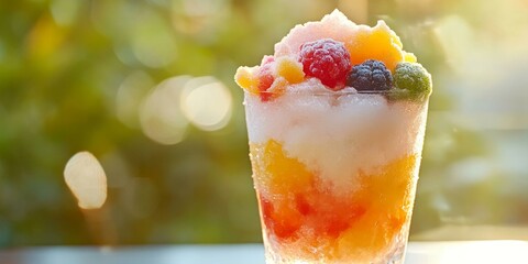 Frozen fruit drink with raspberries, blueberries and lime.