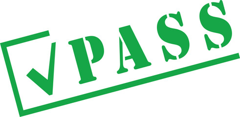 Pass green rubber stamp with a tick