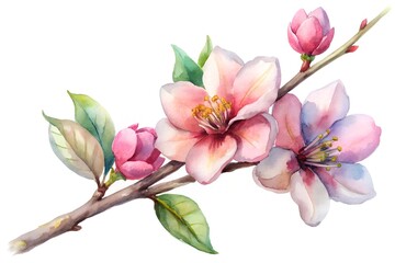 Watercolor illustration of a magnolia blossom and leaves