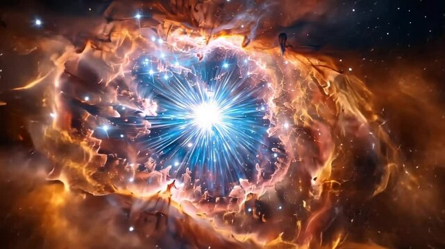Cosmic Explosion: A vibrant nebula erupts with stellar energy, showcasing the awe-inspiring power of creation and the vastness of space. Its swirling colors and radiant light paint a breathtaking pict