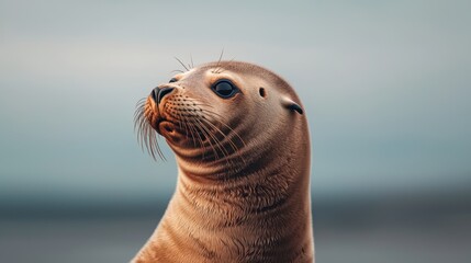 Fototapeta premium A seal is looking at the camera with its eyes wide open