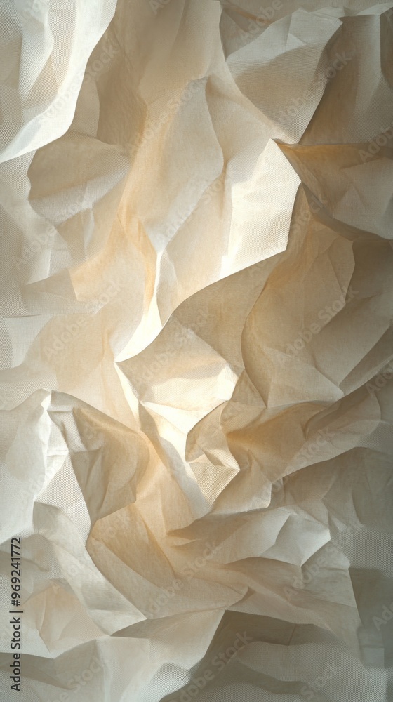Poster crumpled paper texture with light shadows, abstract art concept