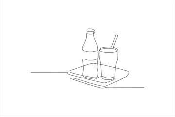 continuous line vector illustration of bottle with glass
