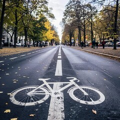 Obraz premium Two cyclists riding on a city street near a marked bike lane during a sunny day 