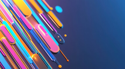 Vibrant abstract lines in various colors create dynamic and futuristic design, evoking sense of innovation and creativity. interplay of hues adds depth and energy to composition