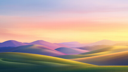 A bright sunrise over rolling hills represents hope and tranquility, showcasing vibrant colors that evoke sense of peace and renewal