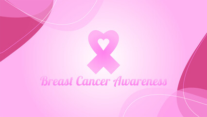 Breast Cancer Awareness Month October background, pink and white, gradient, shapes, featuring pink ribbon symbol, promoting health and solidarity.