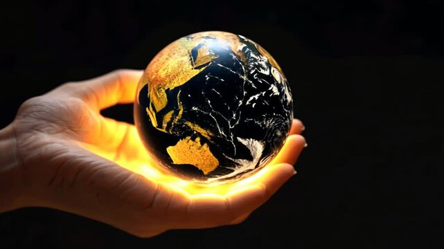 Global Responsibility: A hand cradles a glowing Earth, symbolizing the interconnectedness of humanity and the urgent need for collective action to protect our planet. 