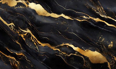 Fototapeta premium Black and gold glitter marble wallpaper on the dark background. 