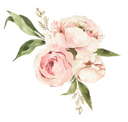 Bouquet di fiori rosa acquerello © martina valsecchi