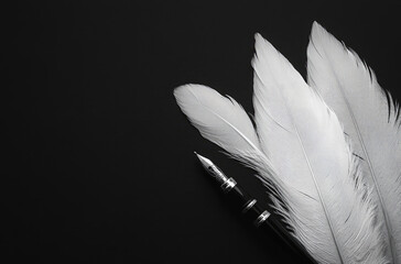 Naklejka premium Monochrome Black Background with White Feathers for a Bold and Minimalist Contrast