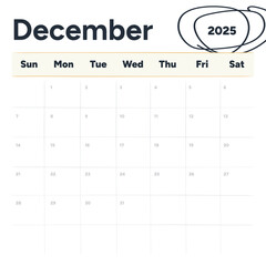 December 2025 Calendar Highlighted Year