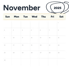 November 2025 Calendar Highlighted Year