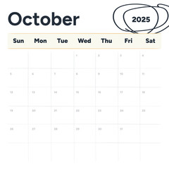 October 2025 Calendar Highlighted Year