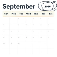 September 2025 Calendar Highlighted Year