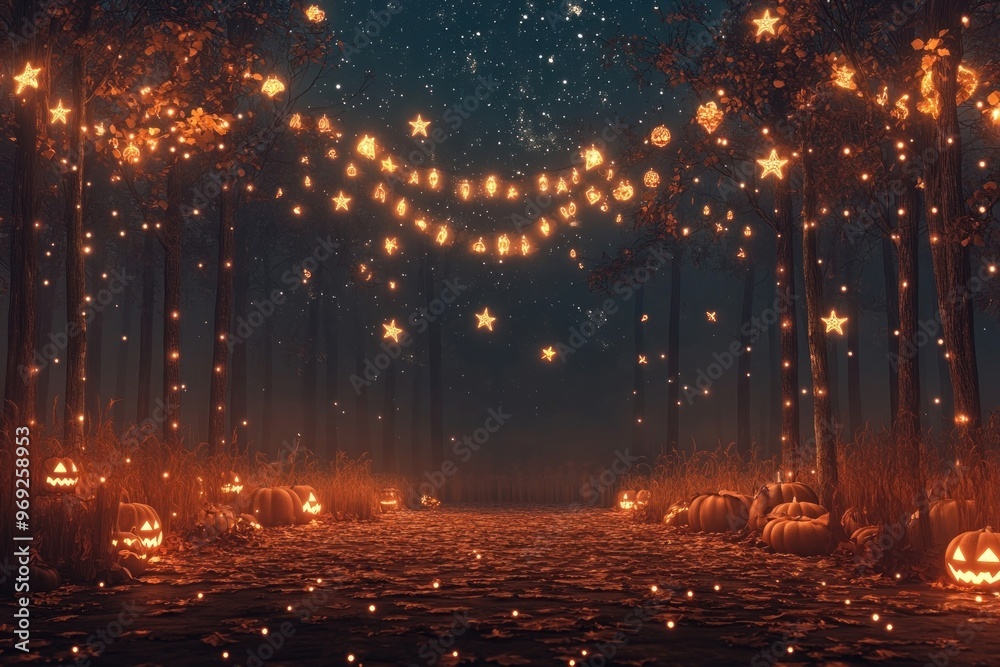 Sticker Background with a starry Halloween night sky decorations atmosphere halloween.