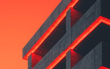 Fototapeta premium A high-contrast collage of Neo-Brutalist buildings juxtaposed against delicate, organic shapes