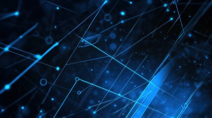 Fototapeta premium Abstract blue digital background with lines and nodes, representing technology and connectivity.