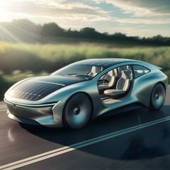 Naklejka premium Solar powered car on the road