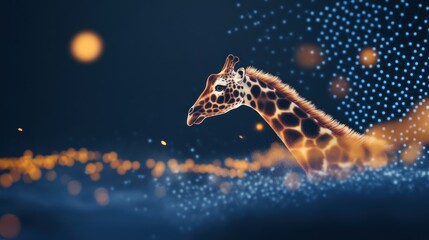 A stylized giraffe silhouette against a dreamy, colorful background.