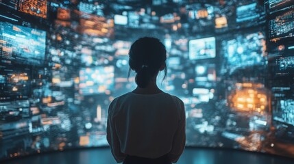 Futuristic AI-enhanced digital marketing platforms personalizing advertisements in real time