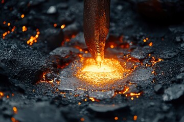 Molten Metal Pouring onto Hot Coals
