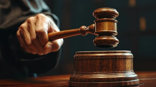The judge knocks with a hammer in close-up