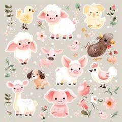 A sticker sheet with farm animal babies