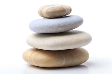 Fototapeta na wymiar A stack of smooth, tranquil stones representing balance and harmony, ideal for wellness and meditation themes on white