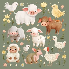 A sticker sheet with farm animal babies