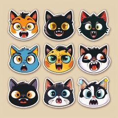 A sticker sheet showcasing cats with different facial expressions