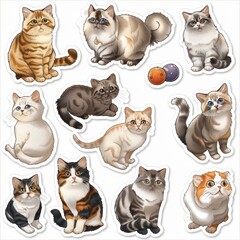 A sticker sheet featuring a variety of cats