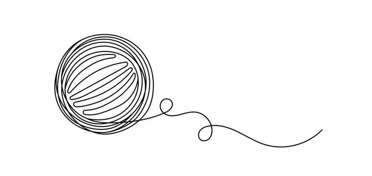 Ball of yarn continuous art line sign Round skein