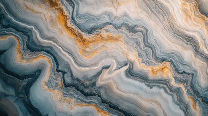 Obraz premium Abstract swirling patterns in blue, gold, and white resembling natural stone textures.