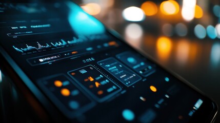 A close-up of a smartphone displaying a vibrant data visualization interface.