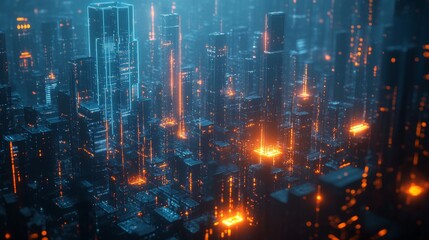 Smart grids managed by AI ensuring optimal energy distribution in urban areas: A futuristic city grid where energy is distributed efficiently by an AI system.