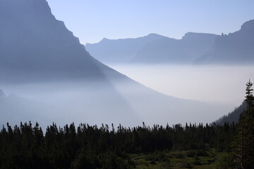 mountains in the fog