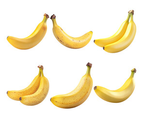 Realistic digital artwork of various banana arrangements on transparent background
