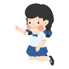 Kid student sitting on the floor pointing with a finger