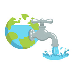 Save water concept water tap with earth globe