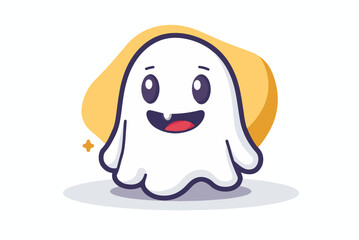 Cute ghost floating with stars on a white background