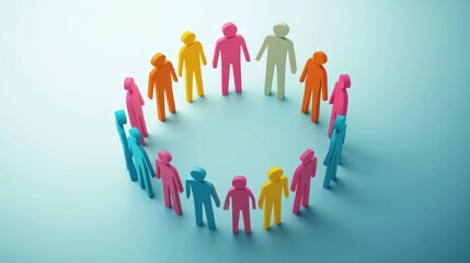 A group of people icons standing in a circle, representing a community, teamwork, or social network. -